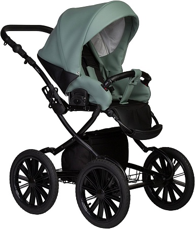Универсальная коляска Indigo Mio ECO Plus 14" (2 в 1, 05/черная кожа+шалфей кожа)