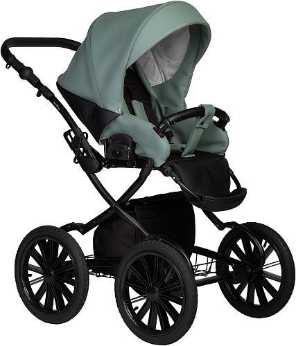 Универсальная коляска Indigo Mio ECO Plus 14" (2 в 1, 05/черная кожа+шалфей кожа)