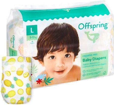 Подгузники Offspring L 9-13 кг Ананасы (36 шт)