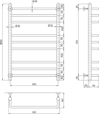 Полотенцесушитель Indigo Brace 80x50 LBCW80-50 (с боковым подключением)