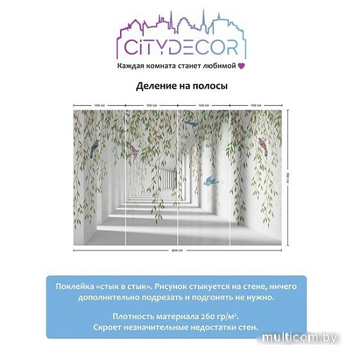 Виниловые обои Citydecor Flower Tunnel 3D 1 400x260