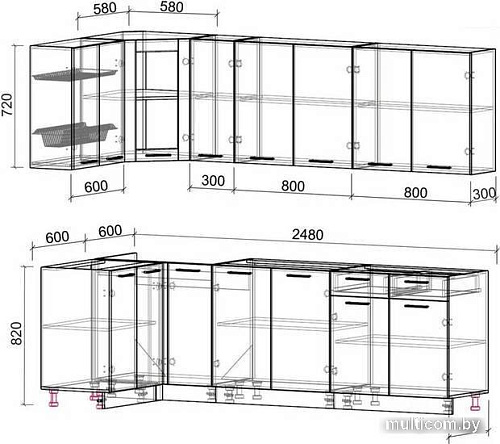 Готовая кухня Интерлиния Мила 12x25 без столешницы (дуб молочный/дуб венге)