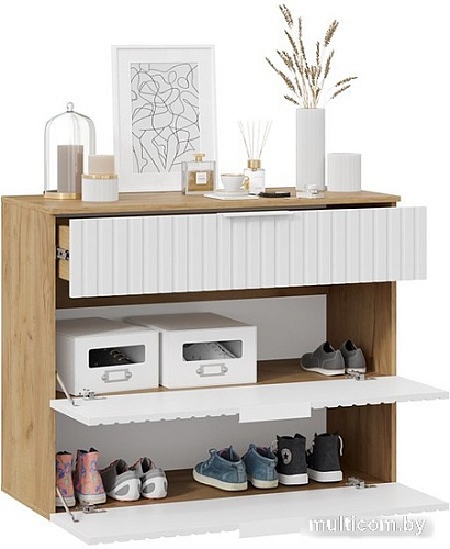 Тумба для обуви Трия Хилтон комбинированная Исп.2.3 (дуб крафт золотой/белый матовый)