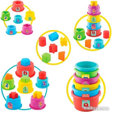 Набор развивающих игрушек Dede Логическая пирамидка стаканчики в ведерке 03466