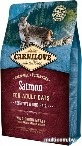 Корм для кошек Carnilove Adult Salmon Sensitive & Long Hair 2 кг