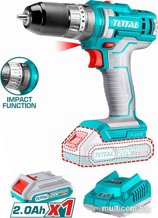 Ударная дрель-шуруповерт Total THKTHP11652 (с 1-м АКБ, кейс, набор оснастки)
