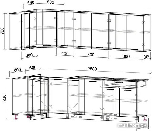 Интерлиния Мила Лайт 1.2x2.6 без столешницы (дуб золотой/антрацит)