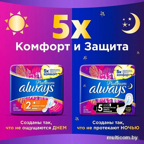 Прокладки гигиенические Always Ultra Platinum Night Duo (48 шт, ультратонкие)