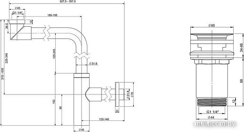 Сифон Wellsee Drainage System 182124004 (сифон, выпуск, хром)