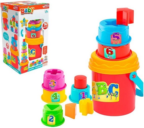 Набор развивающих игрушек Dede Логическая пирамидка стаканчики в ведерке 03466