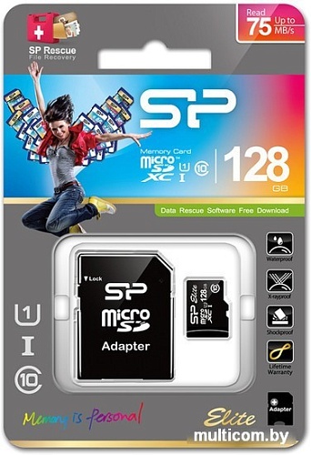 Карта памяти Silicon-Power microSDXC Elite UHS-1 (Class 10) 128GB (SP128GBSTXBU1V10SP)
