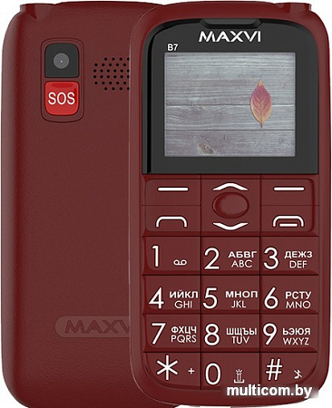 Кнопочный телефон Maxvi B7 (винный красный)