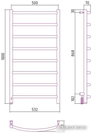 Полотенцесушитель Сунержа Галант 4.0 1000х500 МЭМ левый 31-0830-1050