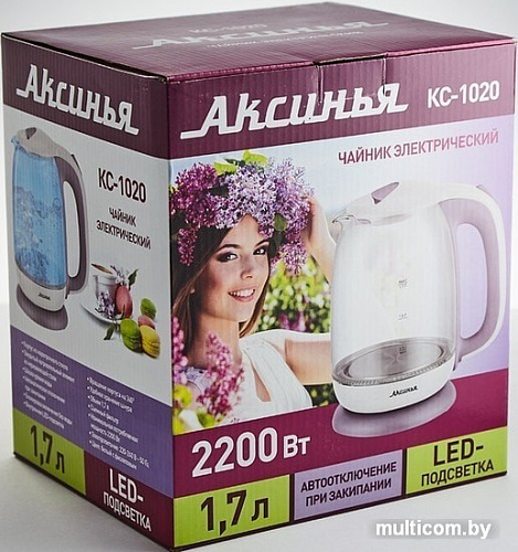 Электрочайник Аксинья КС-1020 (белый/фиолетовый)
