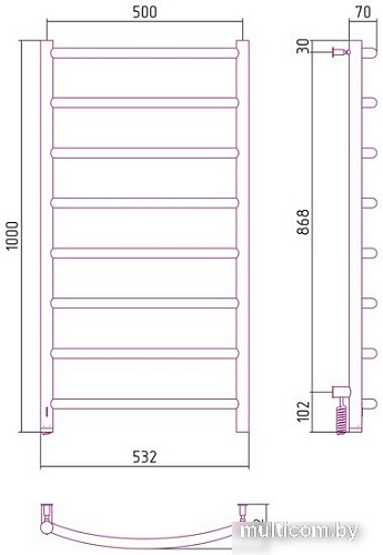 Полотенцесушитель Сунержа Галант 4.0 1000х500 МЭМ левый 31-0830-1050