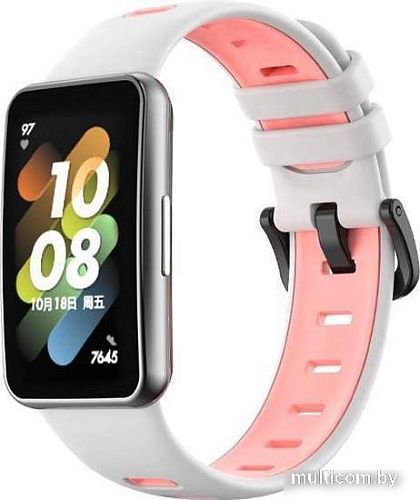 Ремешок Rumi силиконовый для Huawei Band 7 (белый/розовый)