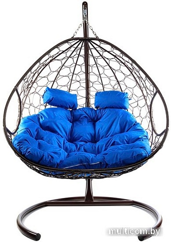 Подвесное кресло M-Group Для двоих 11450210 (коричневый ротанг/синяя подушка)