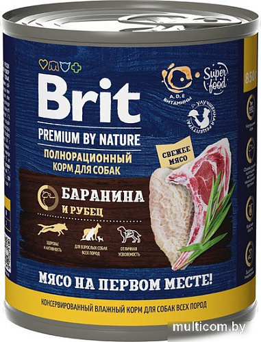 Консервированный корм для собак Brit Premium By Nature с бараниной с рубцом 850 г