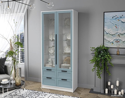 Шкаф-витрина Интерлиния Концепт Тренд КТ-ШВ2 (белый платинум/океан)