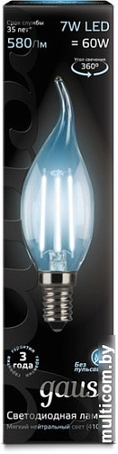 Светодиодная лампа Gauss LED Filament Candle tailed E14 7 Вт 4100 К 104801207