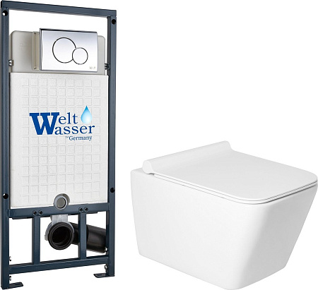 Унитаз подвесной Saniteco KW-9004W в комплекте с инсталляцией + Marberg 507 + Marberg 507 RD CR