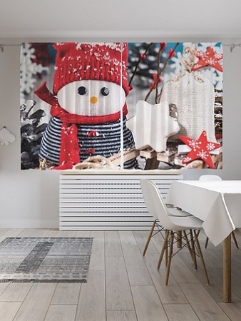 Комплект штор JoyArty Снеговик ручной работы Oxford 1.45x1.8 м pox_380837 (2 шт)