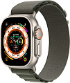 Профессиональные умные часы Apple Watch Ultra LTE 49 мм (титановый корпус, титановый/темно-зеленый, текстильный ремешок размера L)