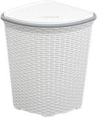 Корзина ВиолетПласт для белья угловая с крышкой 60 л Ротанг (белый)