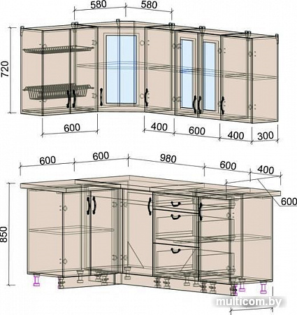 Угловая кухня Интерлиния Мила Крафт 1.2x2.0 (дуб лазурный)