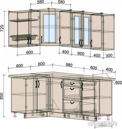 Угловая кухня Интерлиния Мила Крафт 1.2x2.0 (дуб лазурный)