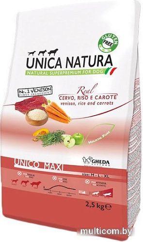 Сухой корм для собак Unica Natura Unico Maxi с олениной, рисом и морковью 2.5 кг