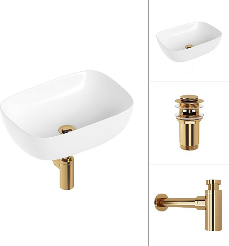 Умывальник Lauter 21493A + клапан 21190G + сифон 21635G (золото)