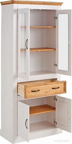 Шкаф-витрина Диприз Landhouse Д.30004.1 (сосна, белый/бейц отто)