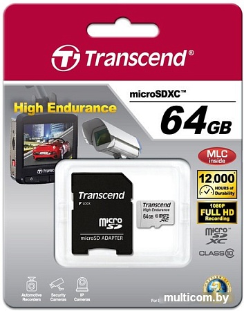 Карта памяти Transcend microSDXC HE (Class 10) UHS-I 64GB + адаптер [TS64GUSDXC10V]