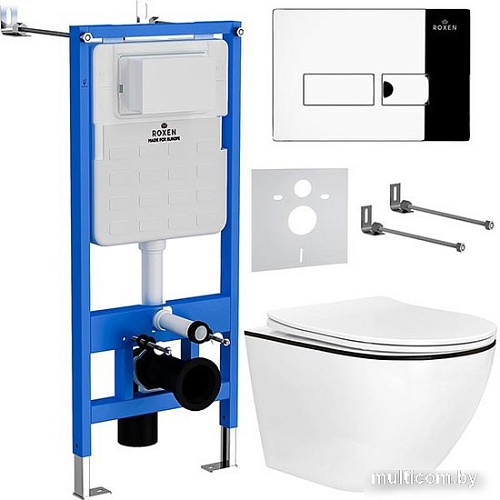 Унитаз подвесной Roxen Antares Black в комплекте с инсталляцией StounFix Slim 6 в 1 964772 (кнопка: хром глянец)