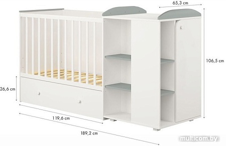 Кроватка-трансформер Polini Kids Ameli 800, с комодом (белый/серый)