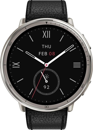 Умные часы Amazfit Active 2 Premium (серебристый, с черным кожаным ремешком)