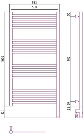 Полотенцесушитель Сунержа Богема 3.0 прямая 1000х500 МЭМ правый 30-5805-1050