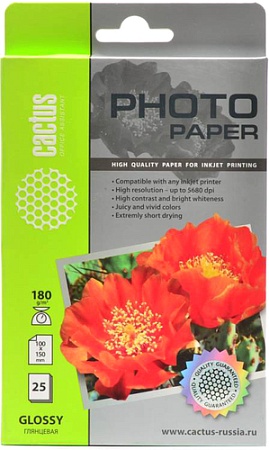 Фотобумага CACTUS Глянцевая A6 180 г/м2 25 листов [CS-GA618025]