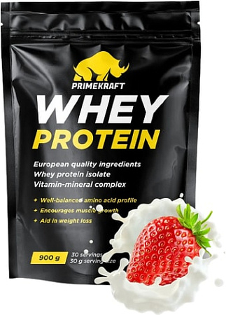 Протеин Prime Kraft Whey Protein с витаминами и минералами (900г, клубничный йогурт)