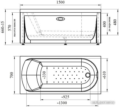 Фронтальный экран под ванну Vannesa Николь 150х70 2-21-0-0-0-239 (фронтальный)