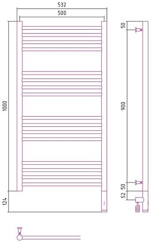 Полотенцесушитель Сунержа Богема 3.0 прямая 1000х500 МЭМ правый 30-5805-1050