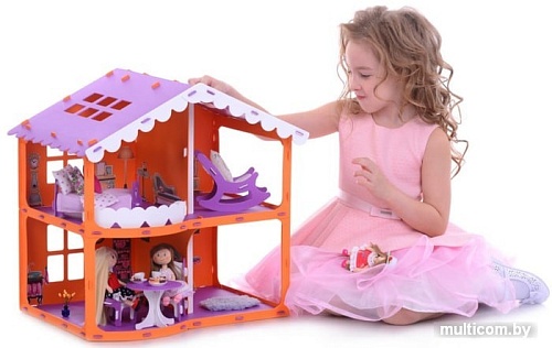 Кукольный домик Krasatoys Загородный дом Анжелика с мебелью 000254 (оранжевый/сиреневый)