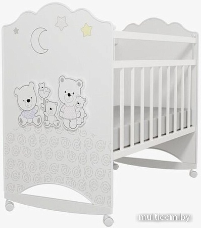 Классическая детская кроватка VDK Unica Happy Family Fornello колесо-качалка (ламинированное дсп, Bianco)