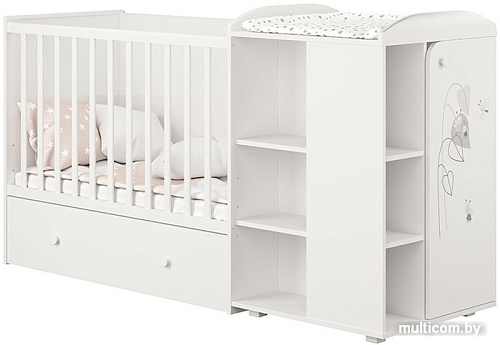 Кроватка-трансформер Polini Kids French 800, Amis, с комодом (белый)