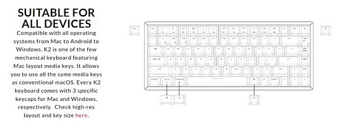 Клавиатура Keychron K2 Wireless V2 RGB K2-C1H-RU (Gateron G Pro Red)