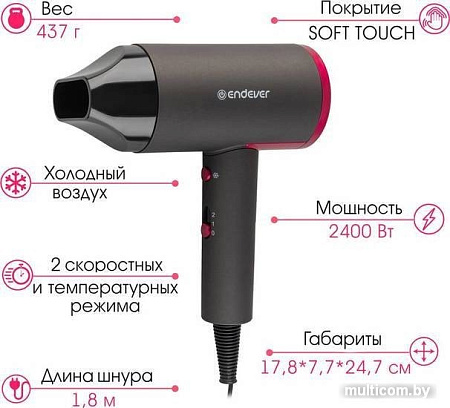 Фен Endever Aurora-479 (серый/розовый)