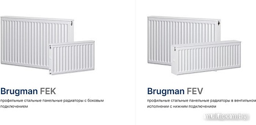 Стальной панельный радиатор Brugman Tип 22 300x100x900 FEK220300901UBY (боковое подключение)