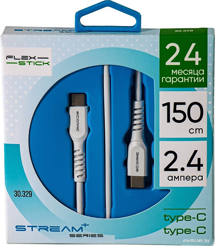 Кабель Atomic Flexstick Stream+ 30.329 USB Type-C - USB Type-C (1.5 м, белый)