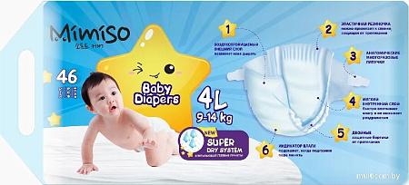 Подгузники Mimiso 4 L 7-14 кг (46 шт)